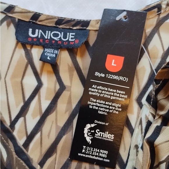 Unique Women's Short Sleeve Blouse Elastic Waist Brown/Black Size L. - Picture 5 of 9